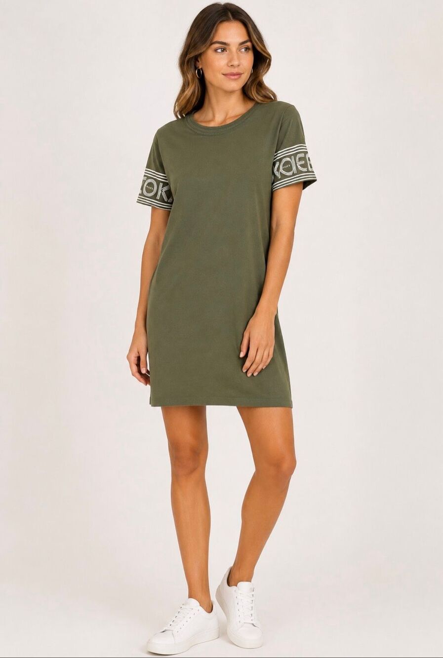 KENZO Paris Logo Sleeve T Shirt Dress Olive Green Cotton XL $328